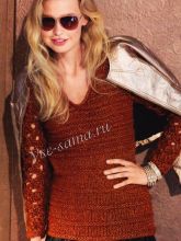 Пуловер спицами с ажурными рукавами