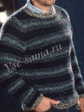 Пуловер спицами в меланжевую полоску