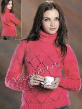 Розовый пуловер спицами, фото