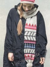 Шарф и шапка спицами с помпонами