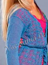 Синий ажурный жакет из шерсти, фото