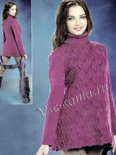 Сиреневый ажурный пуловер спицами, фото