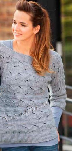 Связанный поперёк серый пуловер, фото
