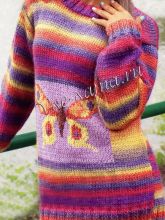 Свитер спицами - красно-жёлтая бабочка