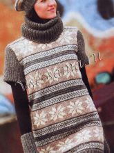 Туника со снежинками, шапка, шарф-воротник и митенки