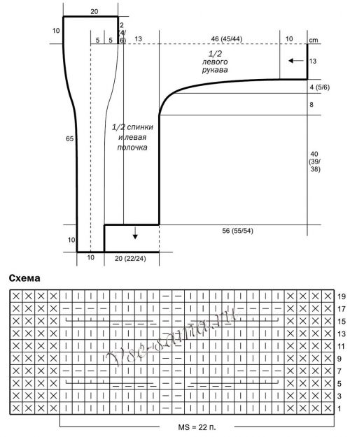 Выкройка и схема для вязания удлиненного жакета