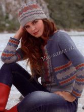 Удлинённый топ, короткий жакет, шапочка спицами