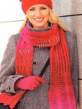 Узорчатые шарф, шапка и перчатки спицами