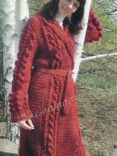 Вязаное пальто с запахом калина красная