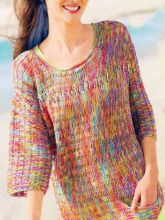 Вязаный пуловер спицами со спущенными петлями