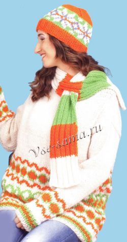 Женский свитер, шапочка и шарф