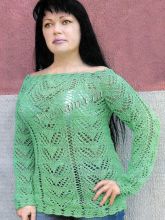 Зеленый ажурный пуловер спицами