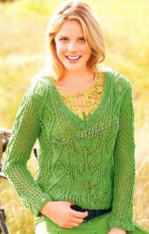 Зелёный пуловер спицами