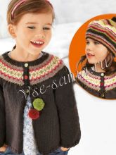 Жакет спицами с разноцветной кокеткой и шапка, схема