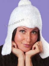 Белая шапка с ушками и помпоном, фото