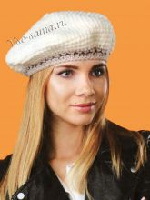 Белый берет с коричневой планкой, фото