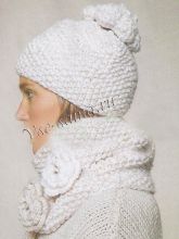 Белый комплект - шапка и снуд спицами, фото