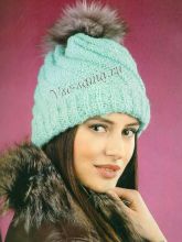 Бирюзовая шапка с помпоном, фото