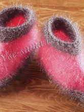 Детские пушистые тапочки спицами