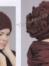 Объемная вишневая шапка, фото