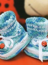 Пинетки спицами - синее и белое