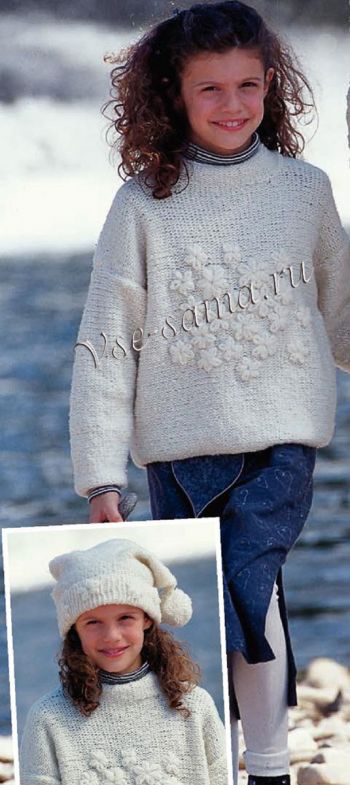 Пуловер и шапка из белой пряжи, фото