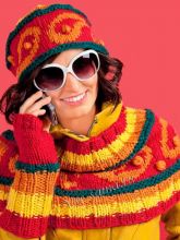 Радужный комплект - накидка, шапка, митенки, фото