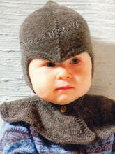 Серая шапка-шлем спицами