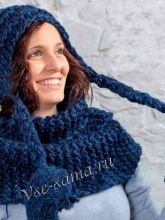 Синий комплект - шапка, шарф, варежки, фото