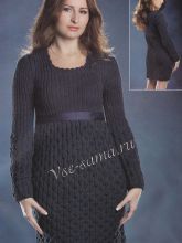 Темно-синее платье спицами, фото