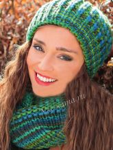 Зелено-бирюзовые хомут и шапка, фото