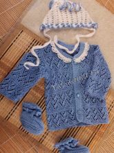 Ажурный жакет, чепчик пинетки