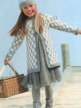 Бело-серый жакет с узором «соты» и шапочка, фото