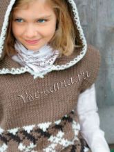 Безрукавка детская спицами с капюшоном