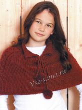 Бордовое пончо спицами