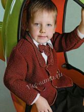 Бордовый жакет спицами и галстук-бабочка