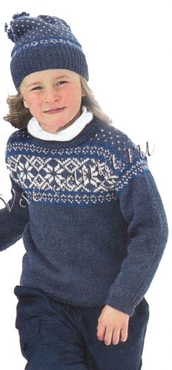 Детский пуловер и шапка спицами с рисунком