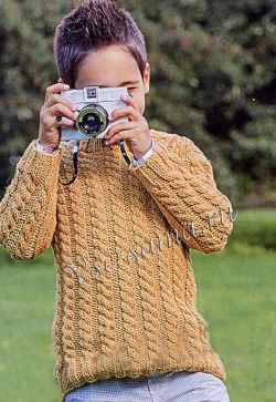 Детский пуловер спицами с косами