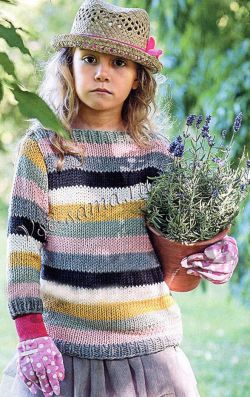 Детский пуловер спицами в полоску