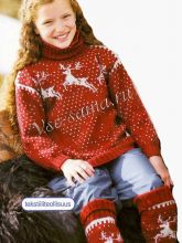 Детский свитер спицами с оленями и гетры