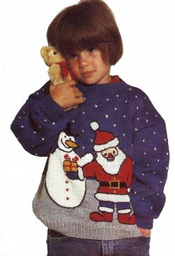 Детский пуловер со Снеговиком и Дедом Морозом