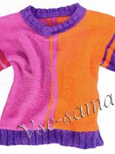 Детский полосатый пуловер, связанный поперёк