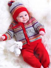Жакет с орнаментом, штанишки и шапочка