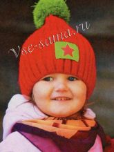 Красная шапочка спицами с помпоном