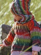 Меланжевый пуловер с ажурным узором и капюшоном, фото