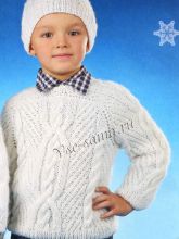 Пуловер и шапочка с косами, фото