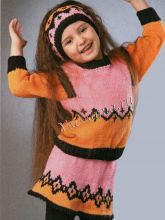 Пуловер, юбка, повязка с орнаментом спицами