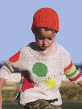 Пуловер спицами с цветными кругами и шапка