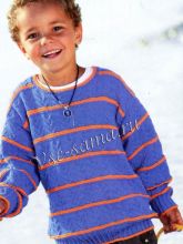 Синий пуловер с полосками