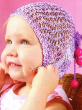 Сиреневая ажурная шапочка